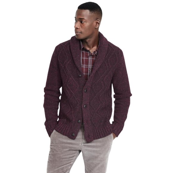 Banana Republic Italian Yarn Tweed Wool Shawl Cardigan Men’s Medium M Burgundy - Picture 1 of 8